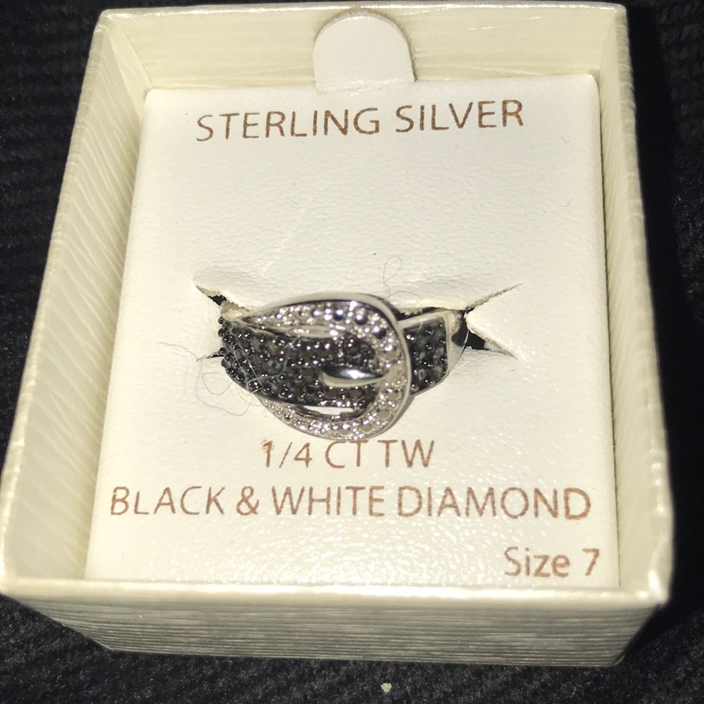 Sterling silver black & white diamond ring.